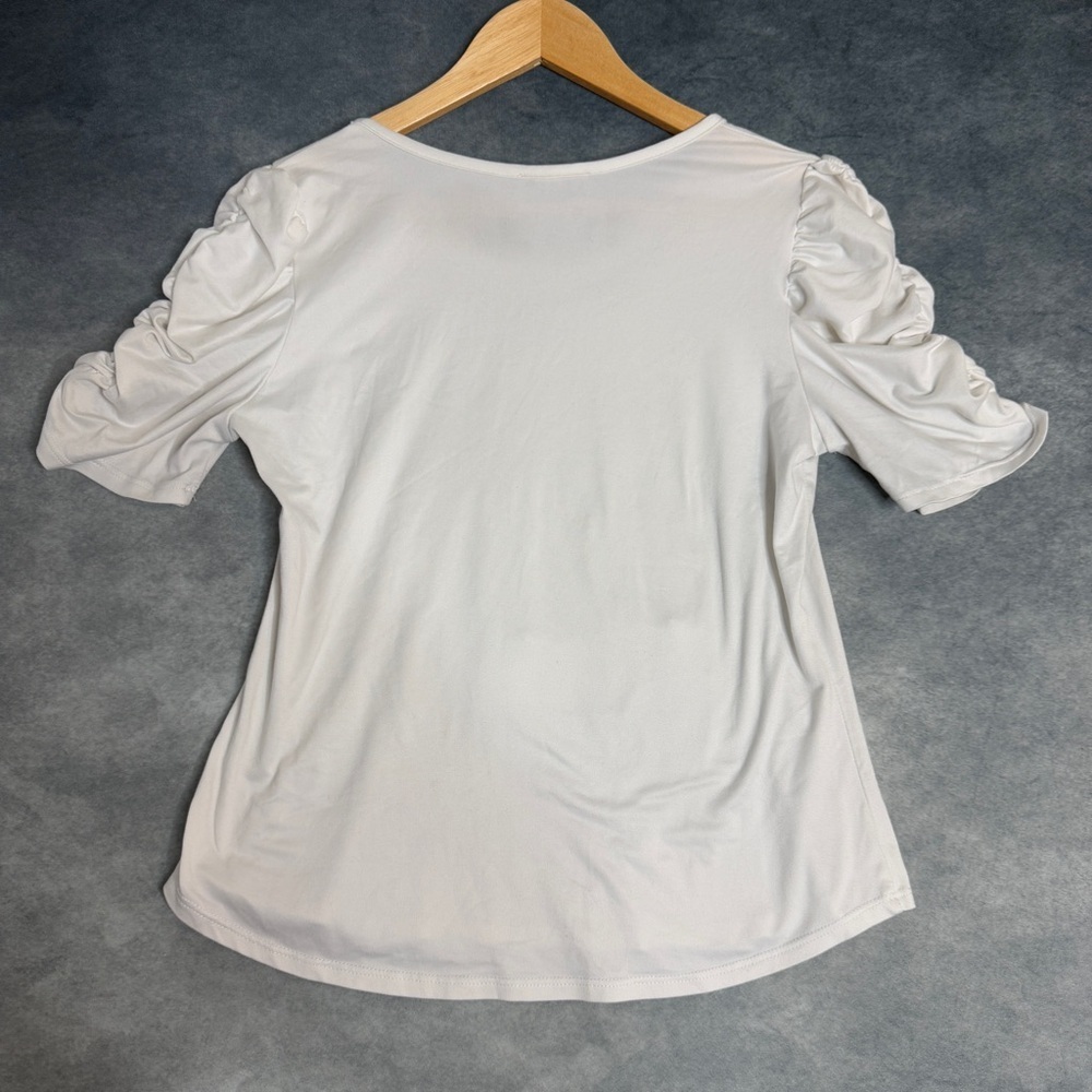 Y2K White Graphic Rhinestone Top Women’s Small TMG Made in USA Retro Clubwear - Picture 12 of 14